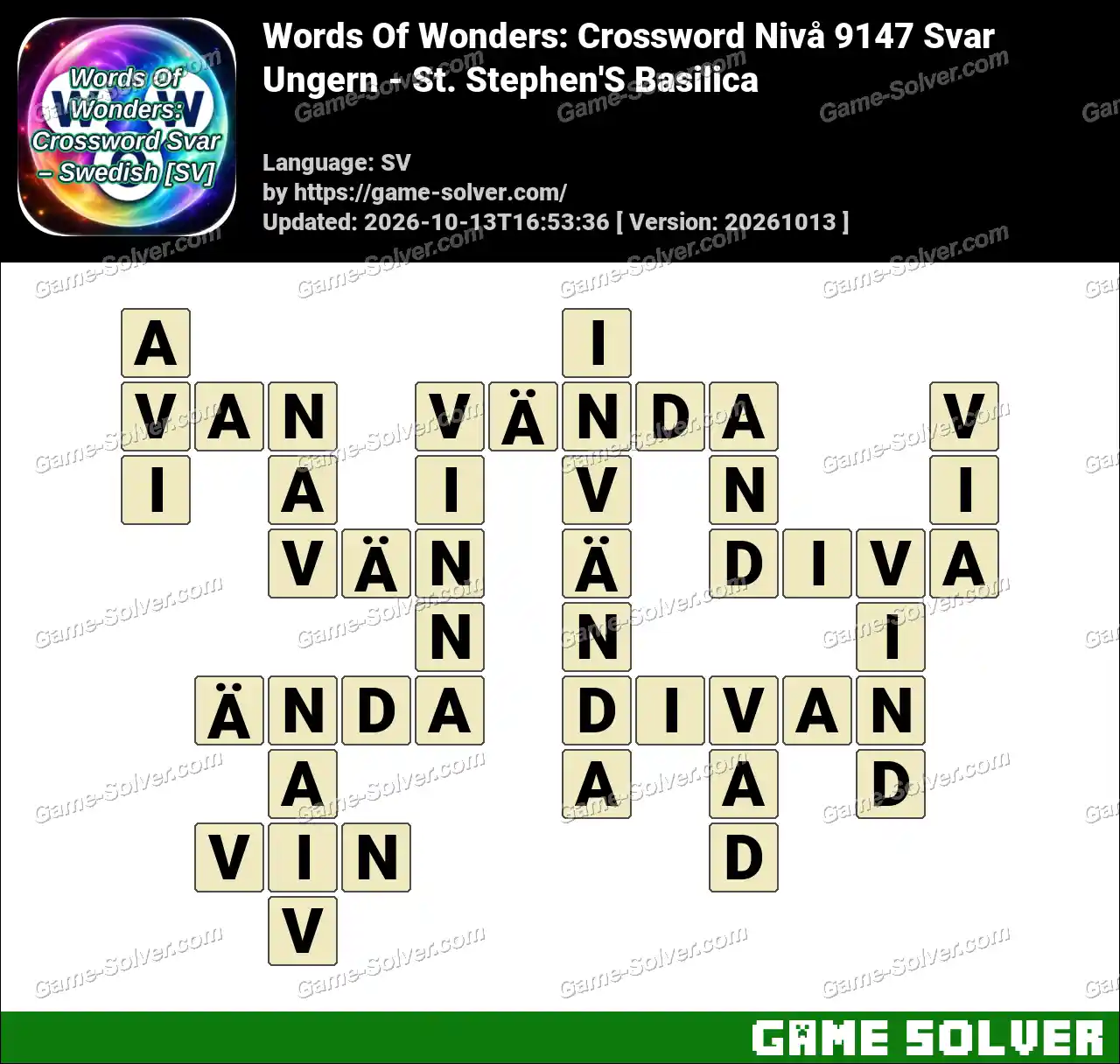 Words Of Wonders: Crossword Nivå 9147 Svar – Ungern – St. Stephen’S Basilica